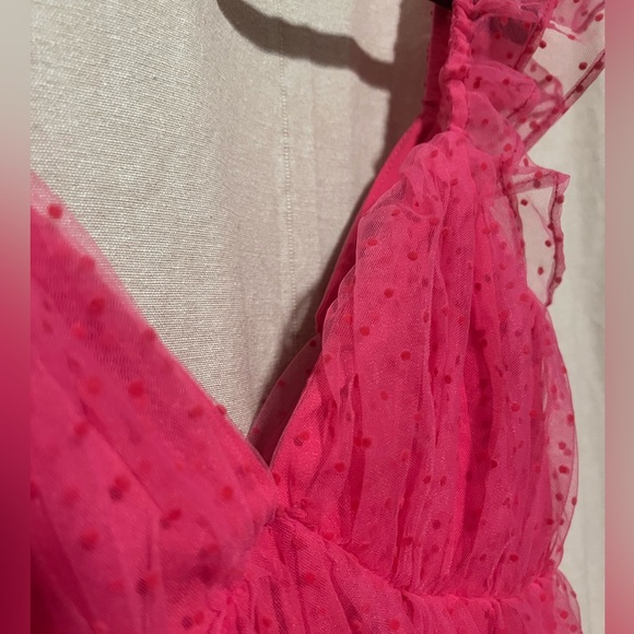 🤍 LUSH Pink Polka Dot Tulle Mini Dress - Picture 3 of 8
